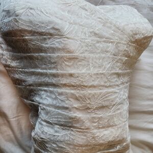 Fit & Flare Ivory Sparkle Lace Wedding Dress with Rouching, Lace Up Back, Train